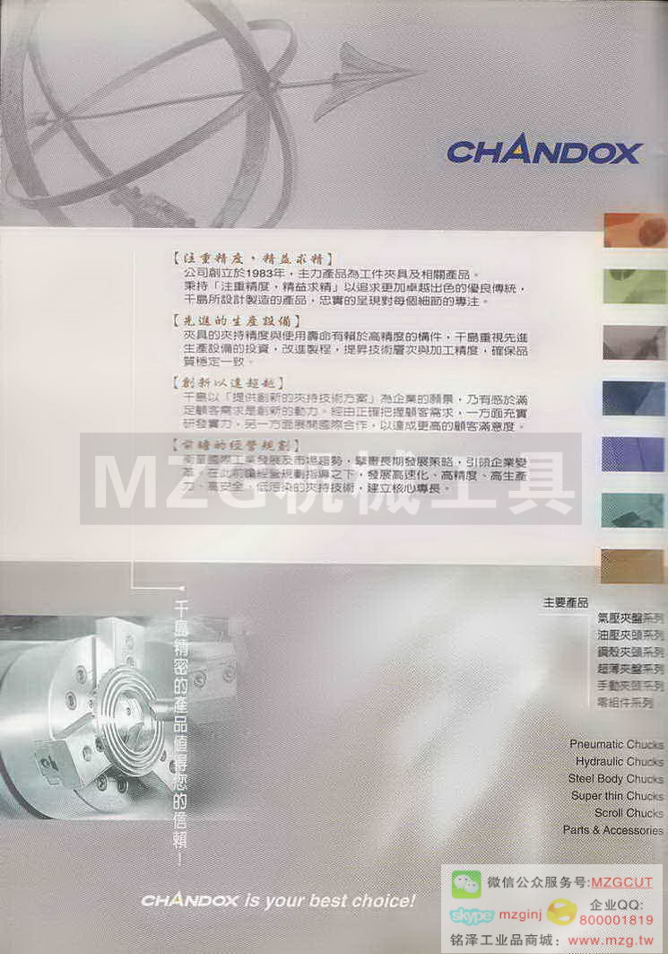 台湾千岛CHANDOX卡盘,二爪高速中空油压夹头
