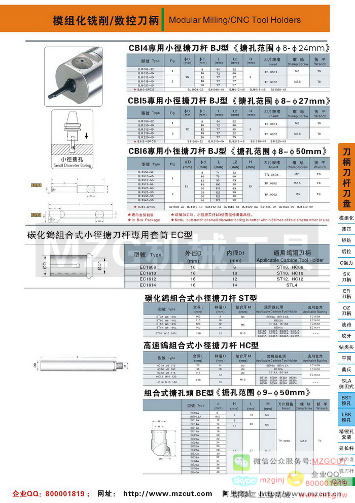 CBI4，CBI5，CBI6专用BJ型小径微调精搪刀,EC型精密搪孔刀杆套筒,MZG数控刀柄参数图片价格